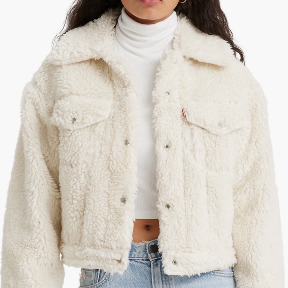 Levi's® Plush Faux Shearling Trucker Jacket Coconut Milk Ivory NWT - Picture 1 of 5